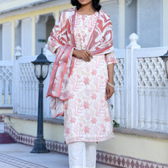 Women Cream Linen Digital Printed Suit Set