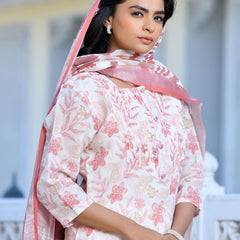 Women Cream Linen Digital Printed Suit Set