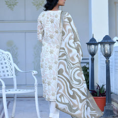 Women Cream Linen Digital Printed Suit Set