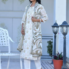 Women Cream Linen Digital Printed Suit Set
