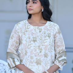Women Cream Linen Digital Printed Suit Set
