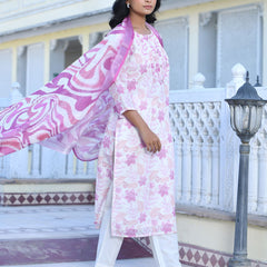 Women Cream Linen Digital Printed Suit Set