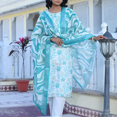 Women Cream Linen Digital Printed Suit Set