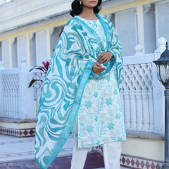 Women Cream Linen Digital Printed Suit Set