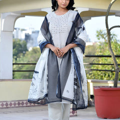 Women Grey Monotone Organza Digital Printed Suit Set