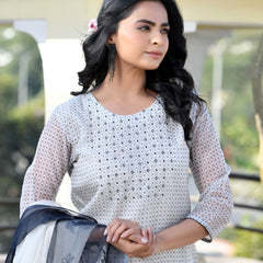 Women Grey Monotone Organza Digital Printed Suit Set