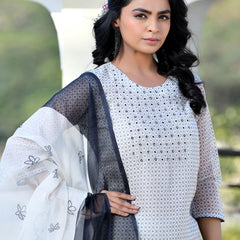 Women Grey Monotone Organza Digital Printed Suit Set