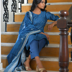 Women Indigo Muslin Digital Printed Suit Set