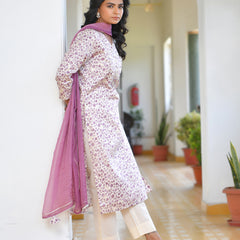 Women Cream Cotton Foil PrintedEmbroidered Suit Set