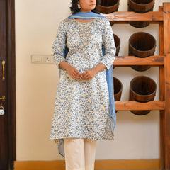 Women Classic Cream Cotton Foil PrintedEmbroidered Suit Set