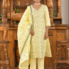 Women Cotton Solid Embroidered Suit Set