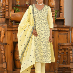 Women Cotton Solid Embroidered Suit Set
