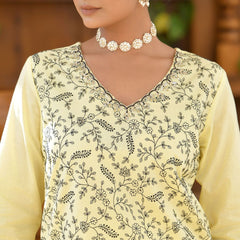 Women Cotton Solid Embroidered Suit Set