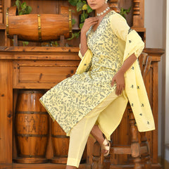 Women Cotton Solid Embroidered Suit Set