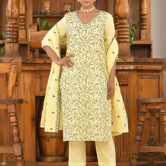Women Cotton Solid Embroidered Suit Set