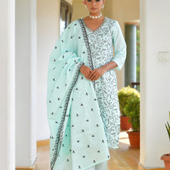 Women Cotton Solid Embroidered Suit Set