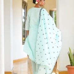 Women Cotton Solid Embroidered Suit Set