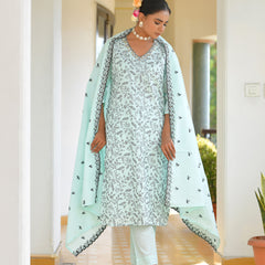 Women Cotton Solid Embroidered Suit Set