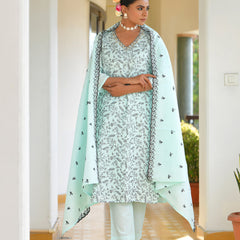 Women Cotton Solid Embroidered Suit Set