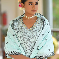 Women Cotton Solid Embroidered Suit Set