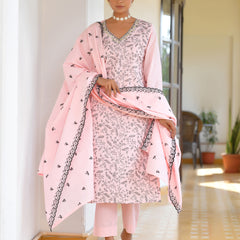Women Cotton Solid Embroidered Suit Set