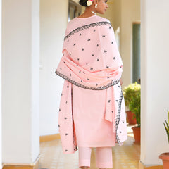 Women Cotton Solid Embroidered Suit Set