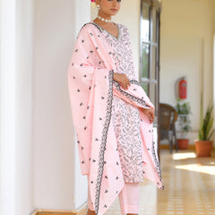 Women Cotton Solid Embroidered Suit Set