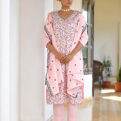 Women Cotton Solid Embroidered Suit Set