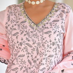 Women Cotton Solid Embroidered Suit Set