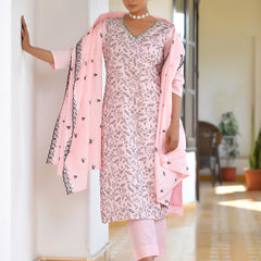 Women Cotton Solid Embroidered Suit Set