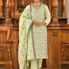 Women Cotton Solid Embroidered Suit Set