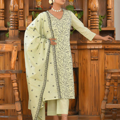Women Cotton Solid Embroidered Suit Set