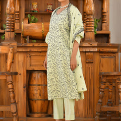 Women Cotton Solid Embroidered Suit Set