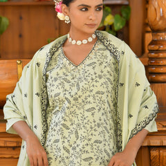 Women Cotton Solid Embroidered Suit Set