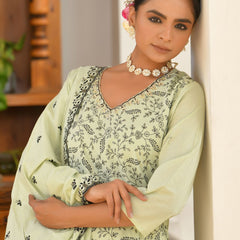 Women Cotton Solid Embroidered Suit Set