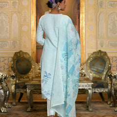 Women Linen suit set with Printed Dupatta