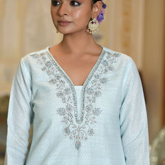 Women Linen suit set with Printed Dupatta