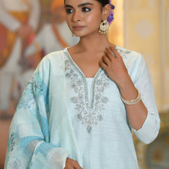 Women Linen suit set with Printed Dupatta