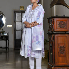 Women Linen suit set with Printed Dupatta