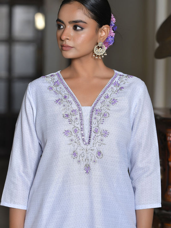 Women Linen suit set with Printed Dupatta