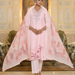 Women Linen suit set with Printed Dupatta