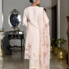 Women Linen suit set with Printed Dupatta