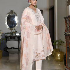 Women Linen suit set with Printed Dupatta