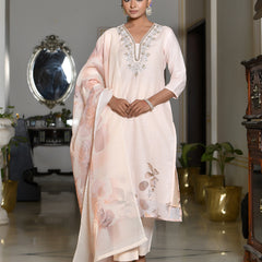 Women Linen suit set with Printed Dupatta