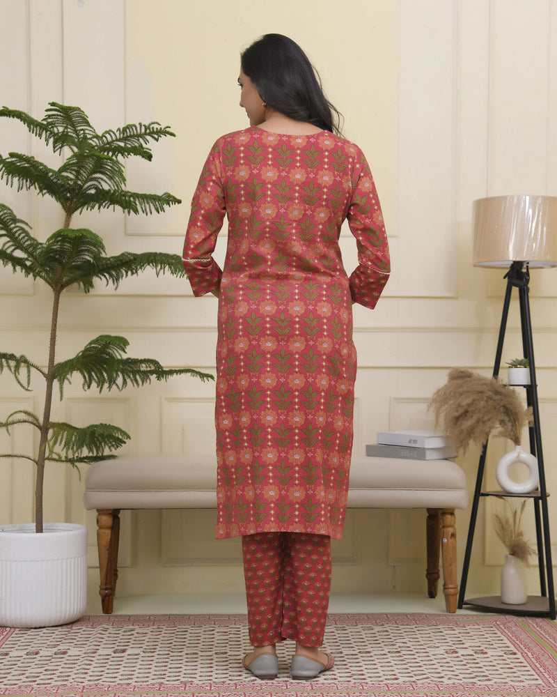 Women Maroon Cotton kurta with cotton pant & dupatta
