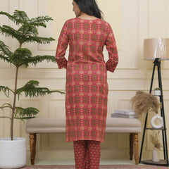 Women Maroon Cotton kurta with cotton pant & dupatta