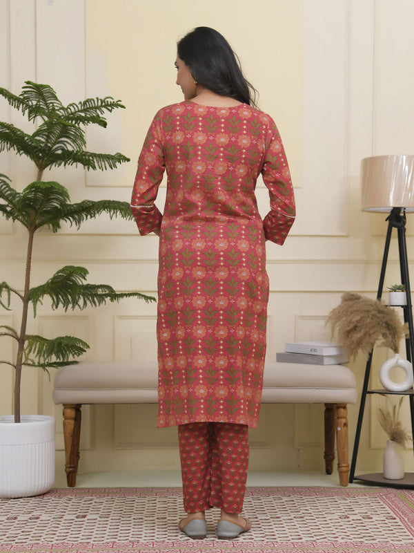 Women Maroon Cotton kurta with cotton pant & dupatta