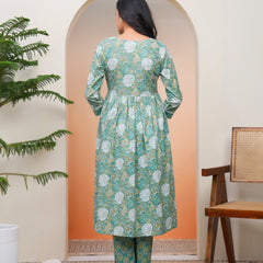 Women Ferozi Cotton kurta with cotton pant & dupatta
