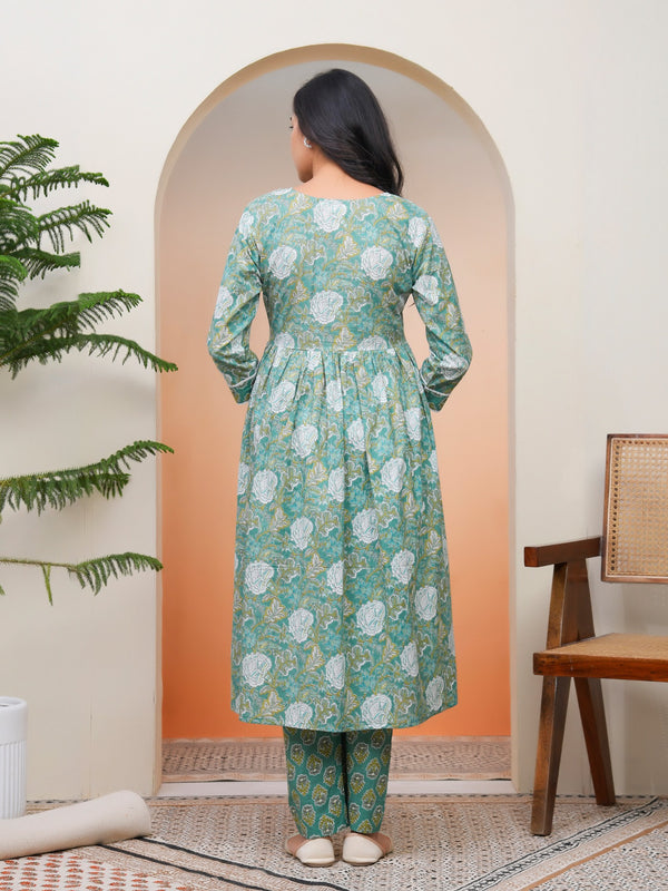 Women Ferozi Cotton kurta with cotton pant & dupatta
