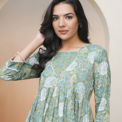 Women Ferozi Cotton kurta with cotton pant & dupatta